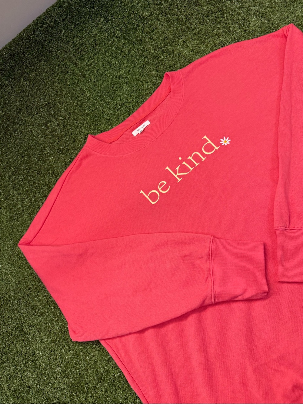 Maurice’s “Be Kind” Lightweight Crewneck‎ Sweater Coral Pink Flower Embroidered